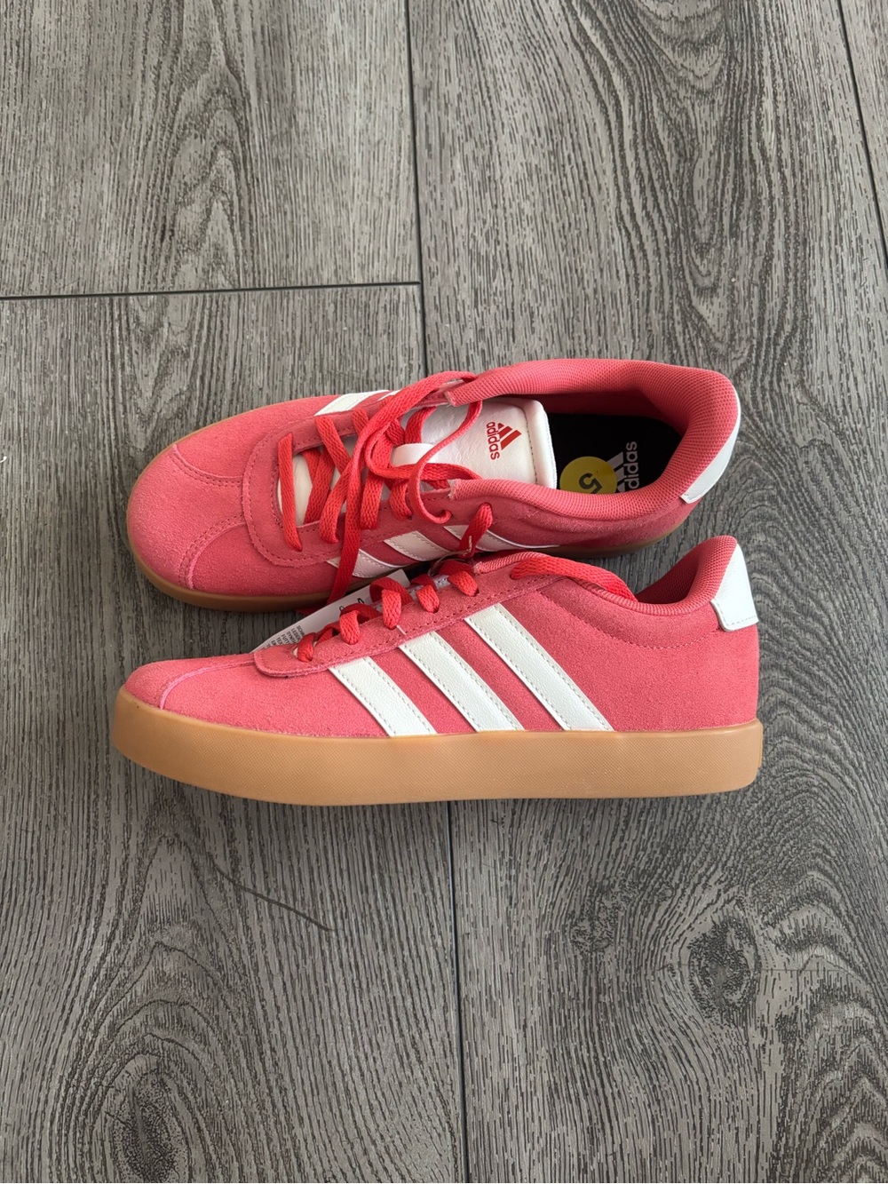 adidas Kids Coral Pink Suede Sneakers with White Stripes